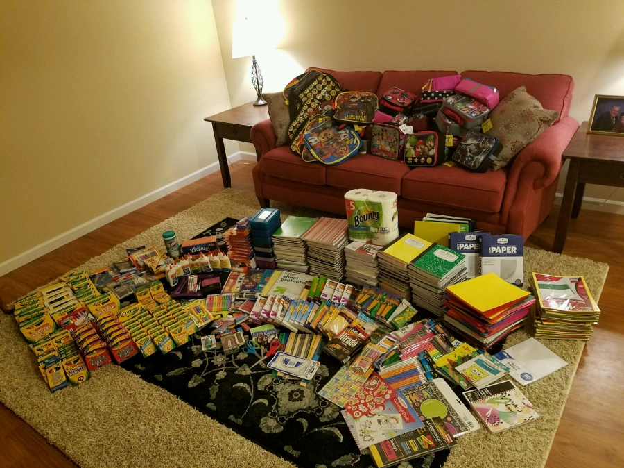 school supplies collected for hurricane victims